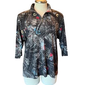 Vintage Y2K Jackets Galore by John Farrah Rhinestone Denim Print‎ Zip Top Size L